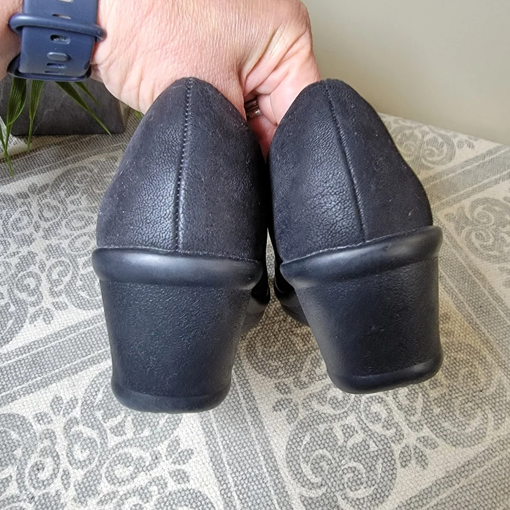 Women's Black Mary Jane Wedge Shoes with Elastic Strap Size 7.5